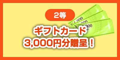 2等 ギフトカード3,000円分贈呈！